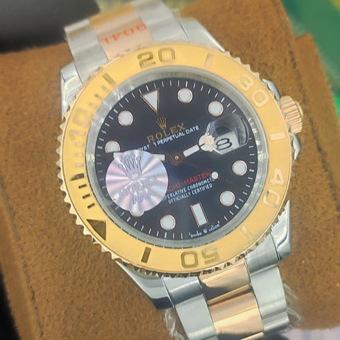 RX-Rolex gmtmaster ii stainless steel black dial gold rose bezel Oystersteel