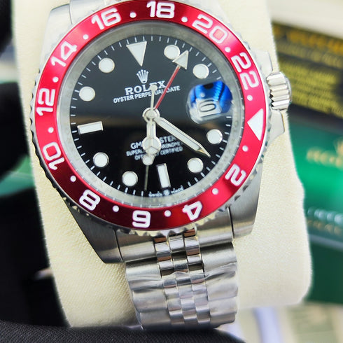 RX-Rolex gmtmaster ii stainless steel black dial red ceramic bezel jubilee bracelet