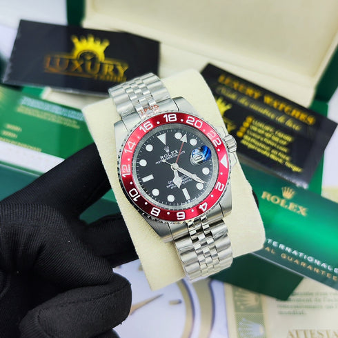 RX-Rolex gmtmaster ii stainless steel black dial red ceramic bezel jubilee bracelet